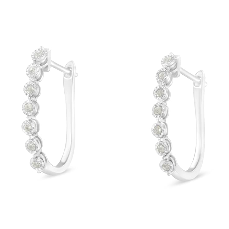Sterling Silver 1/2ctw Miracle-Set Diamond 7 Stone Hoop Earrings