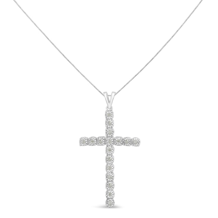 1/4ctw Diamond Cross Unisex Sterling Silver Pendant Necklace with
18" Chain