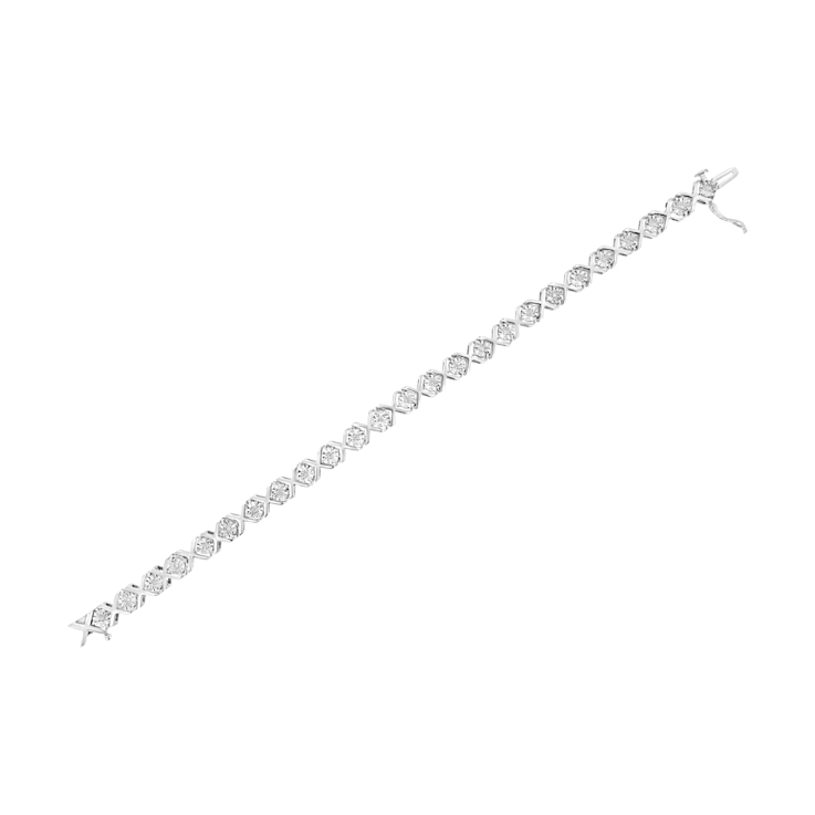 Sterling Silver 1/4 Cttw Round Cut Diamond "X" Link Bracelet
(I-J Color, I3 Clarity) - 7.25"