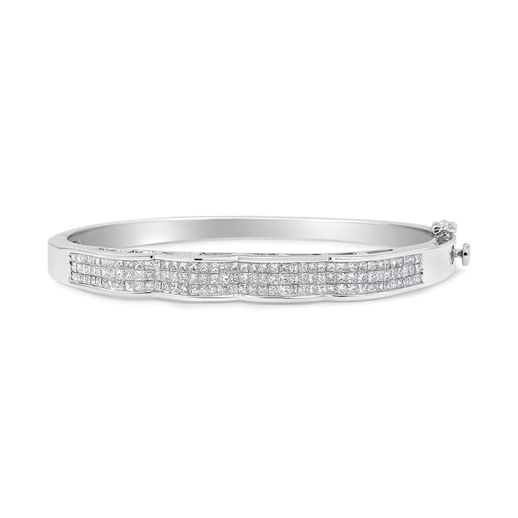 14K White Gold 3 1/3ctw Invisible Set Princess-Cut Diamond Wave Bangle Bracelet