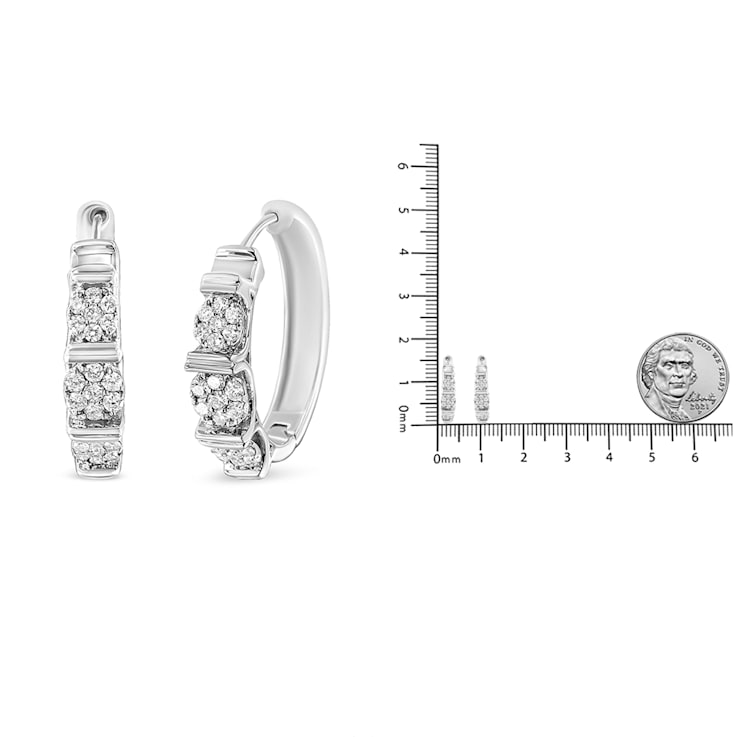 Sterling Silver 1/2ctw Lab Grown Round Diamond Floral Cluster Hoop Earrings