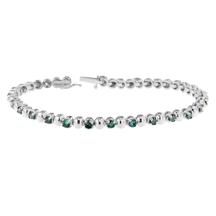 14K White Gold 3.0ctw Round-Cut Blue Diamonds Bracelet