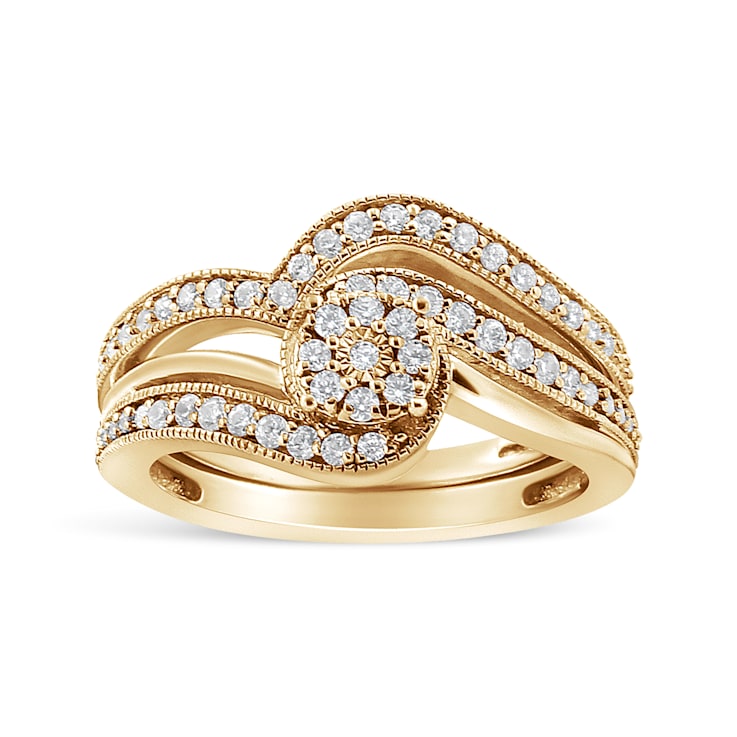 14K Yellow Gold Over Sterling Silver 1/3ctw Multi-Diamond Bypass
Vintage-Style Bridal Set