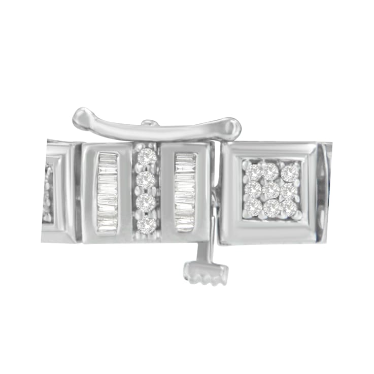 10K White Gold 2.0ctw Round and Baguette Cut Diamond Bracelet