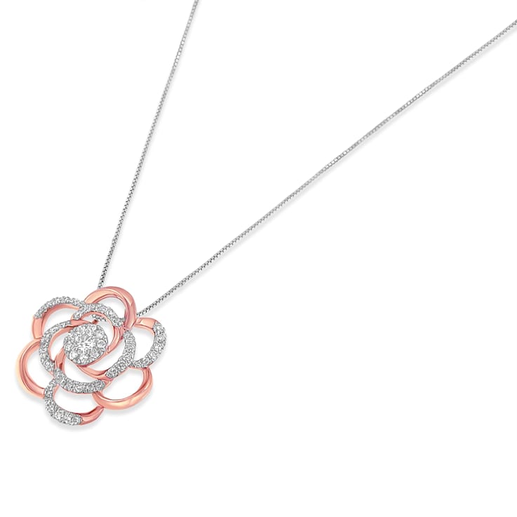 10K Rose Gold Over Sterling Silver Flower Pendant w\chain with 1/2ctw
Round Diamond (H-I, I1-I2)
