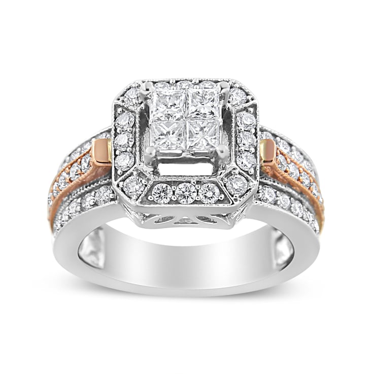 14K Two-tone Gold 1 1/8ctw Mixed Shapes Diamond Triple Shank Ring (I-J
Color, SI2-I1 Clarity)