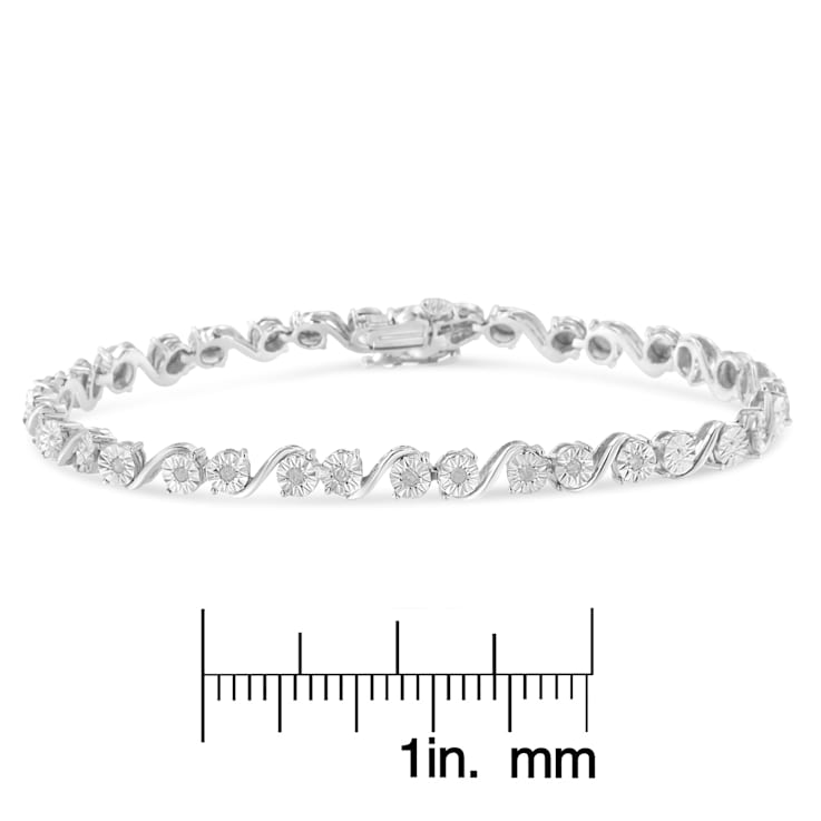 Sterling Silver 1/10ct TDW Diamond Link Bracelet (I-J,I3-Promo) - 7.25"