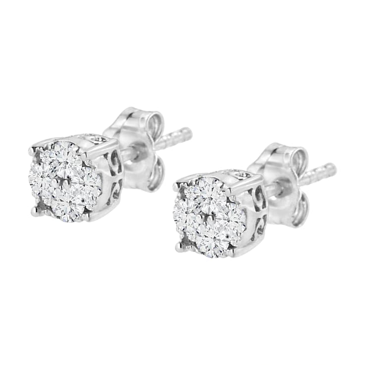 0.50ctw Round-Cut Diamond Sterling Silver Cluster Stud Earring