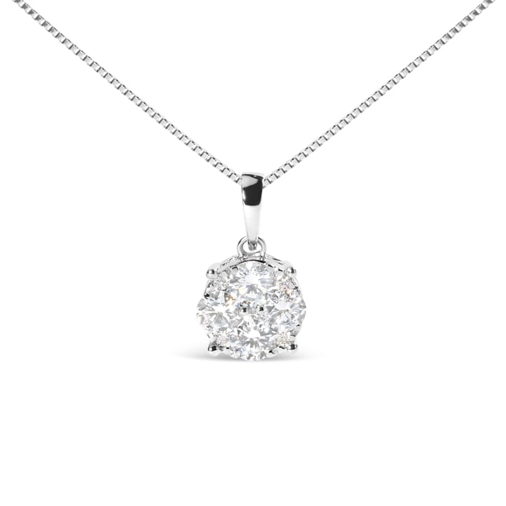 14k White 1.0ctw Lab Grown Diamond Cluster Pendant 18" Chain(G-H
Color, VS1-VS2 Clarity)