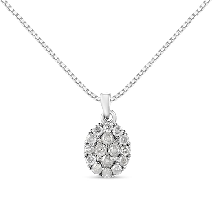 Sterling Silver 1 1/2ctw Diamond Oval Cluster Pendant w\chain(I-J Color,
I2-I3 Clarity) - 18"