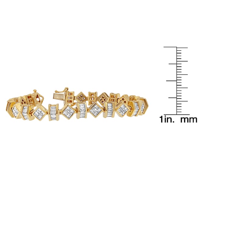 14K Yellow Gold 7.50ctw Princess and Baguette Diamond Modern Link Bracelet