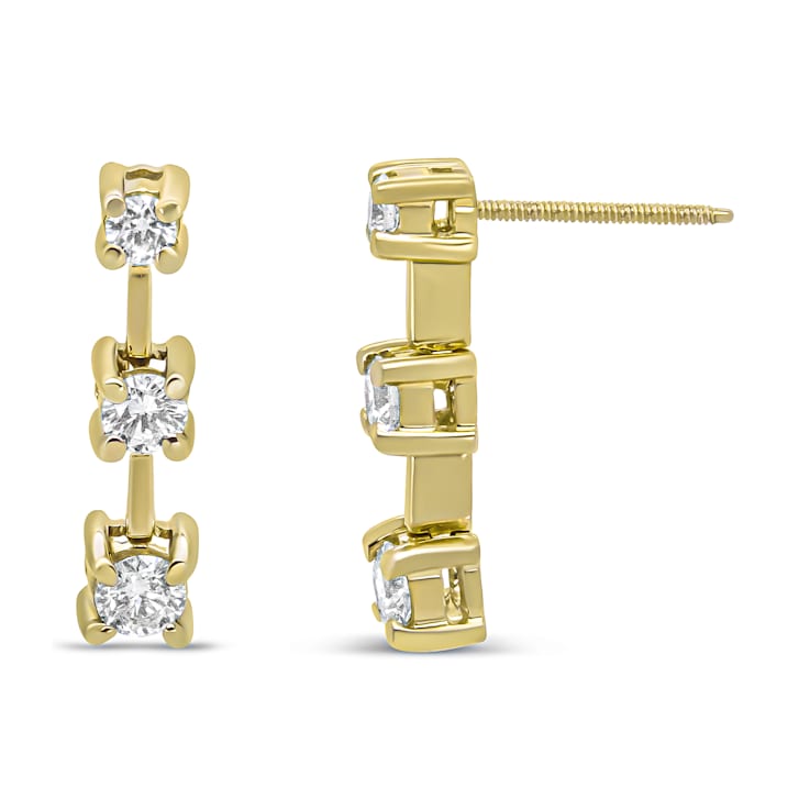 14K Yellow Gold 3/4ctw Round Diamond 3 Stone Graduated Drop Past,
Present and Future Stud Earrings