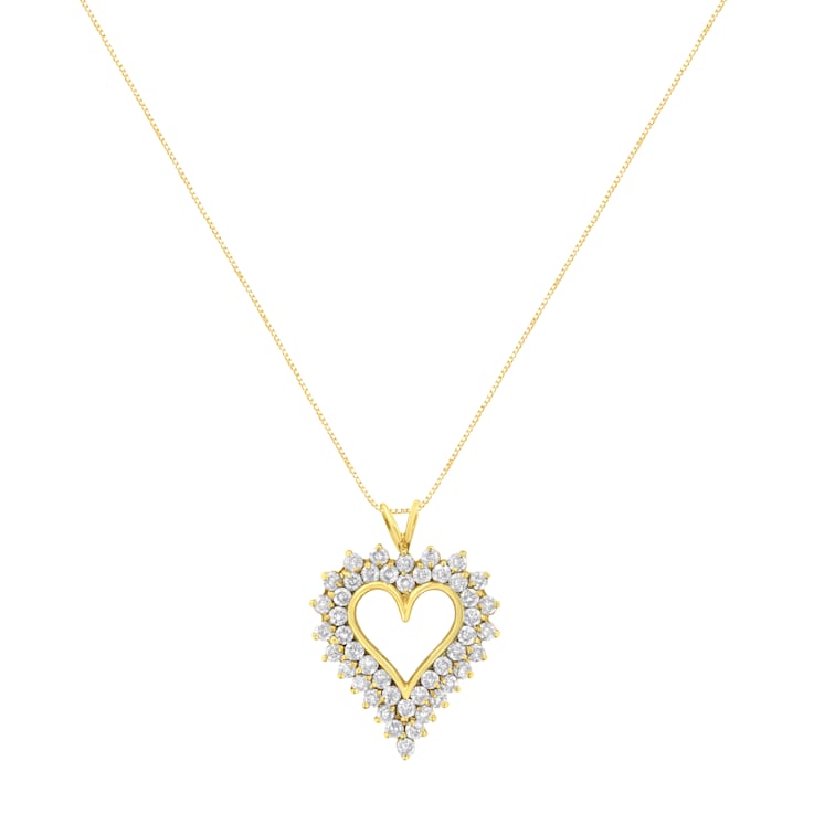 4.00ctw Diamond Cluster 14K Yellow Gold Over Sterling Silver Heart Necklace