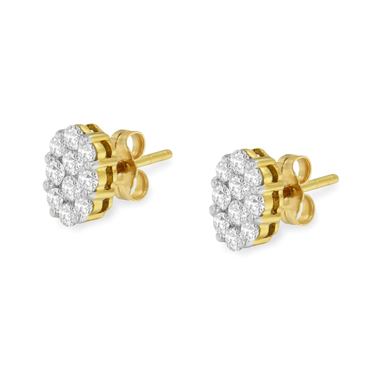 18K Yellow Gold 1.0ctw Flower Diamond Stud Earrings - 1DQ6LA