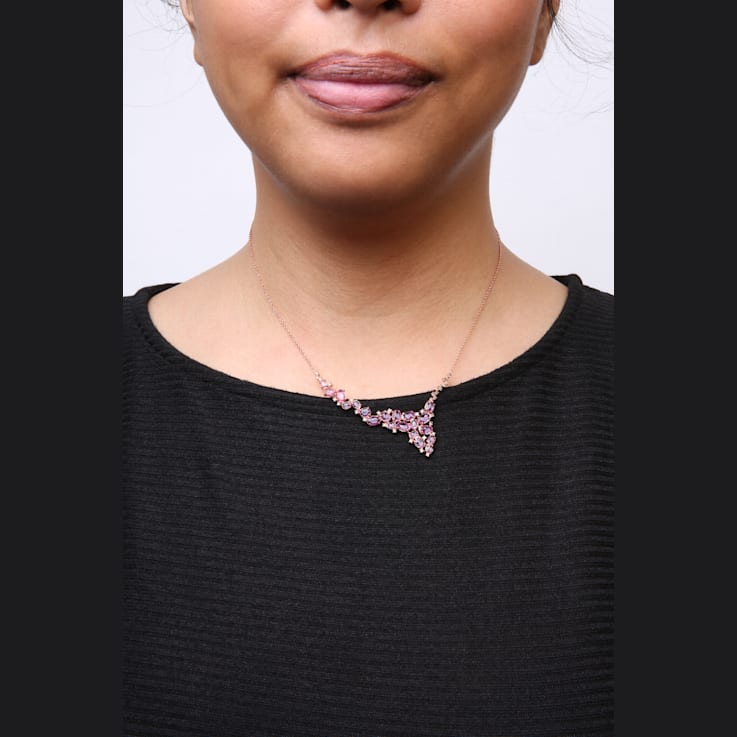 18K Rose Gold Multi-Size Oval Pink Sapphire and Brown Diamond Statement Necklace