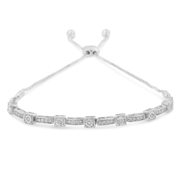 Sterling Silver 1/4 Cttw Diamond 4”-10” Adjustable Bolo Bracelet (I-J, I3)