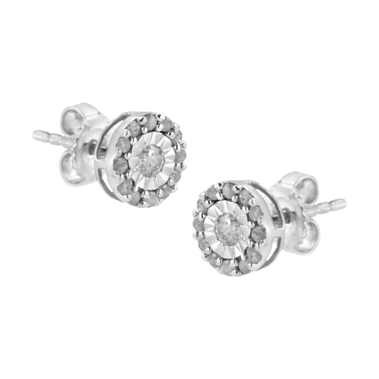 0.50ctw Round Diamond Sterling Silver Halo Stud Earrings
