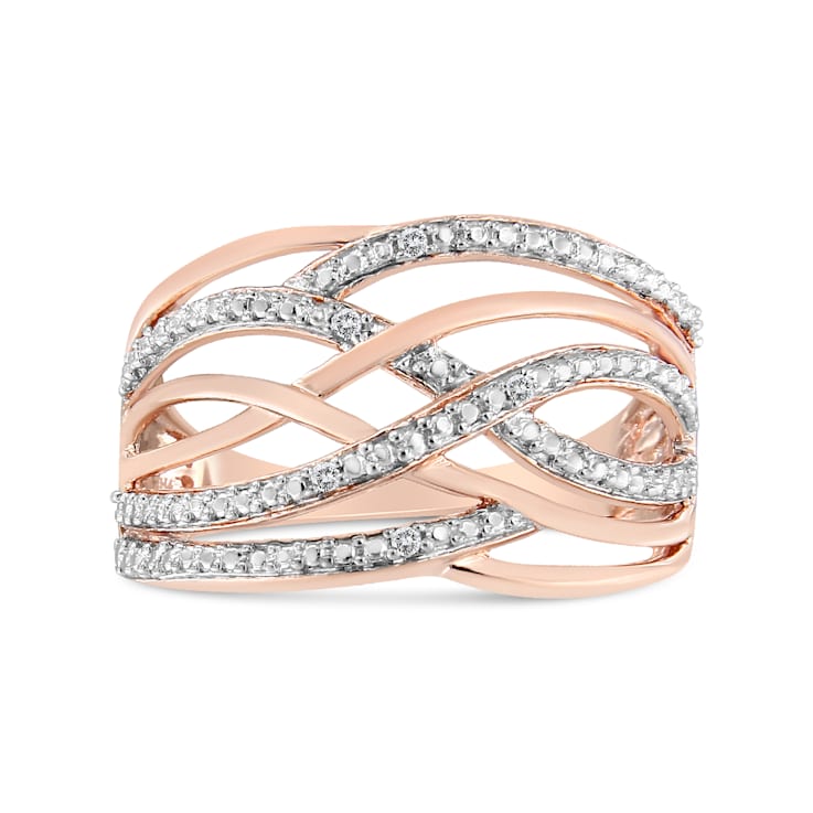 1/2ctw Round and Baguette-Cut Diamond Rose Gold Over Sterling Silver Ring