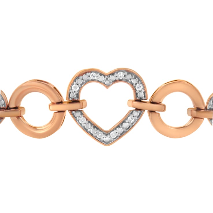 10K Rose Gold Over Sterling Silver .10ctw Round-Cut Diamond Heart Link
Adjustable Bolo Bracelet