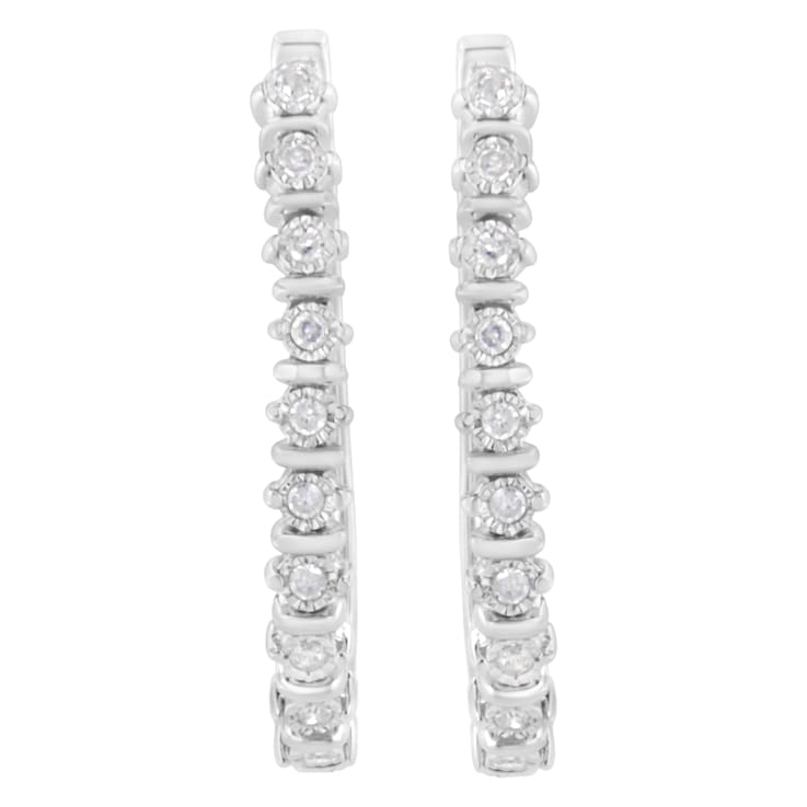Sterling Silver 1/4ctw Miracle-Set Round-Cut Diamond Hoop Earring