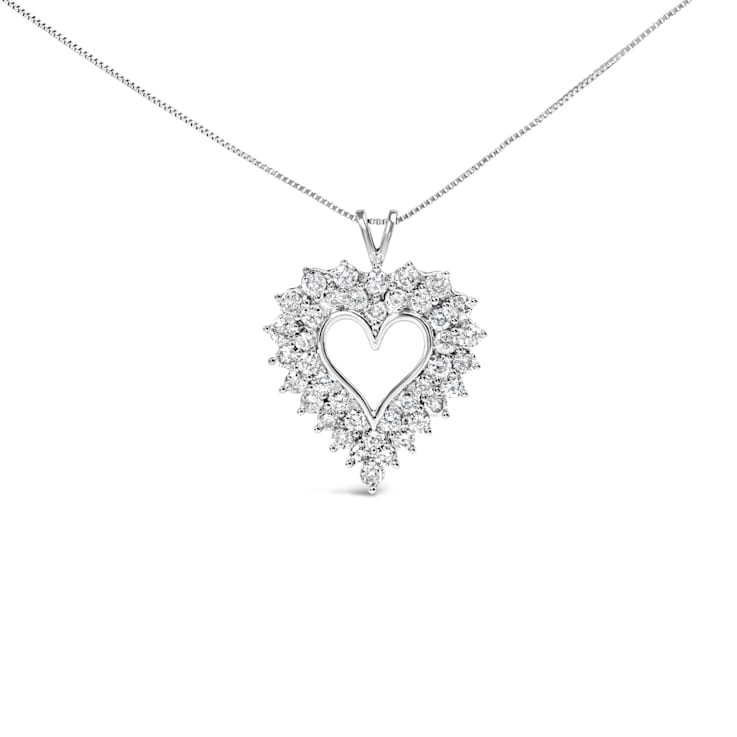 Sterling Silver 4.0ctw Diamond Two Row Open Heart 18