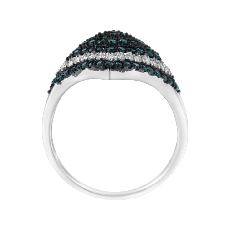 Sterling Silver 1.0ctw White and Treated Blue Diamond Rhombus Cocktail
Ring (Blue, I3)