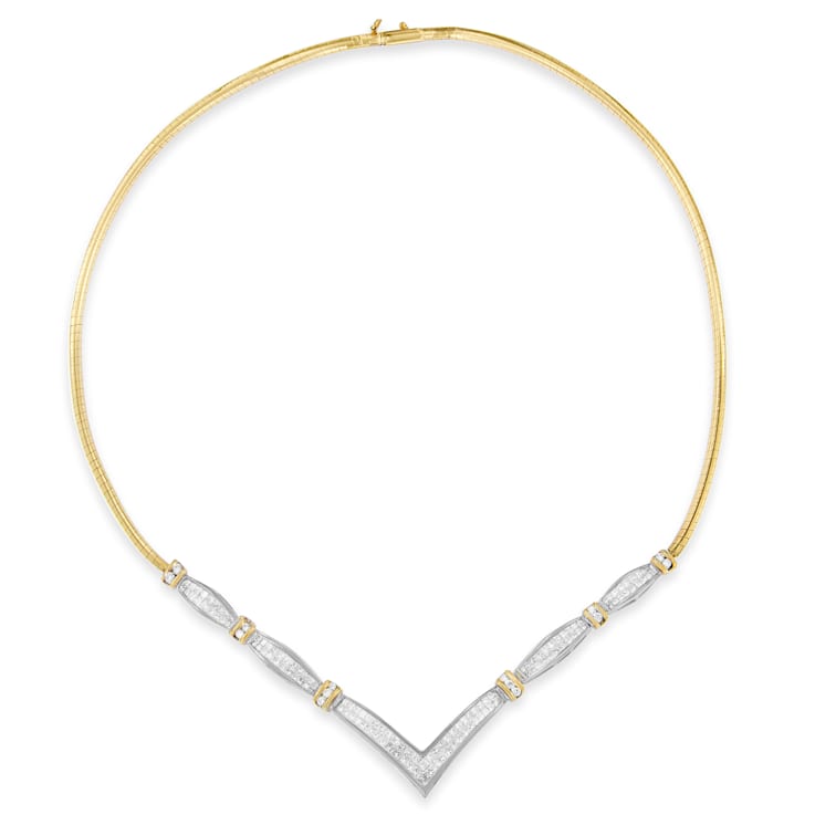 14K Two-tone Gold 3.00ctw Mixed Cut Diamond "V" Shape
Statement Necklace (H-I Color, SI2-I1 Clarity)