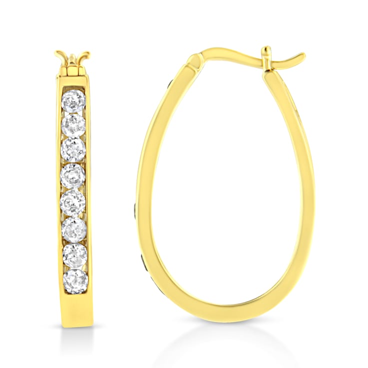 14k Yellow Gold Over Sterling Silver 1.0ctw Channel Set Brilliant Round
Cut Diamond Hoop Earrings