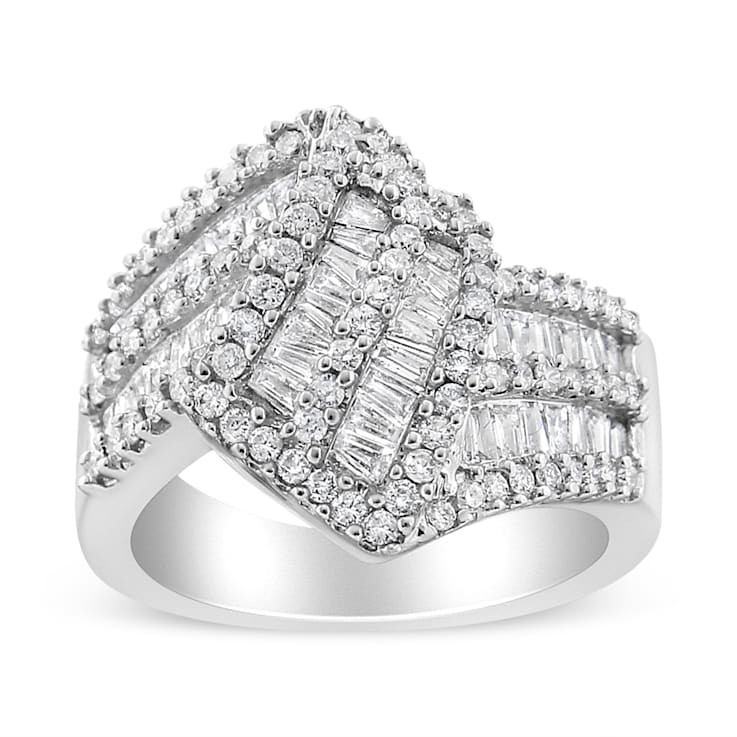 【数々のアワードを受賞】 14K White Gold 1-1/2ctw Round and Baguette Diamond Bypass アクセサリー