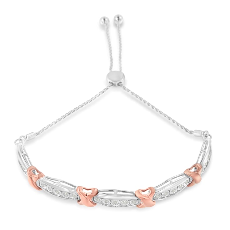 10K Two-Tone Gold Over Sterling Silver .25ctw Diamond X Bolo Bracelet