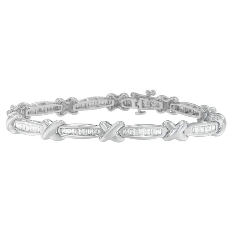 14K White Gold 2.0ctw Baguette-Cut Diamond X-Link Bracelet