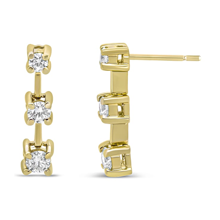 14K Yellow Gold 1/2ctw Round Diamond 3 Stone Graduated Drop Past,
Present and Future Stud Earrings