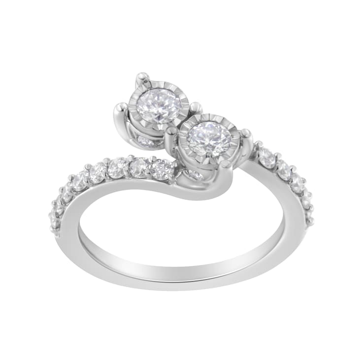 1.00ctw Two-Diamond Miracle-Set Bypass 10K White Gold Ring