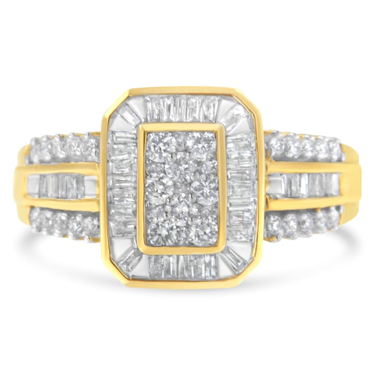 10K Yellow Gold Round and Baguette-Cut Diamond Cocktail Ring (1.0 Cttw,
H-I Color, SI2-I1 Clarity)