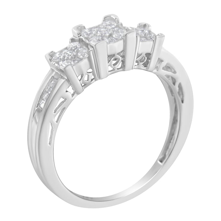 10K White Gold 1/2ctw Mixed Shape Diamond 3 Square Ring (H-I Color,
SI2-I1 Clarity)