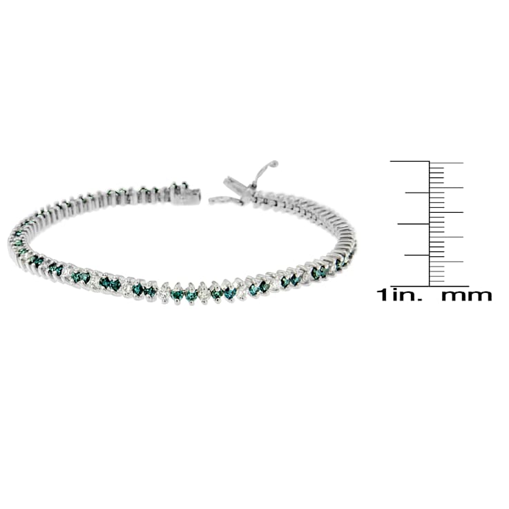 14K White Gold 3.70ctw Round-Cut White and Blue Diamond Fashion Bracelet