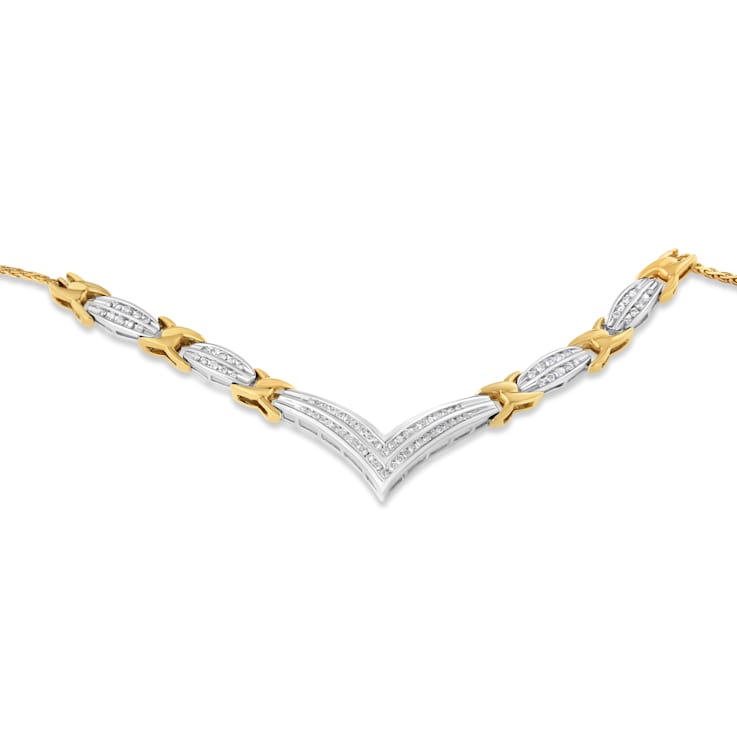 10K Two-tone Gold 1.0ctw Mixed Cut Diamond "V" Shape Necklace
(I-J Color, I1-I2 Clarity)