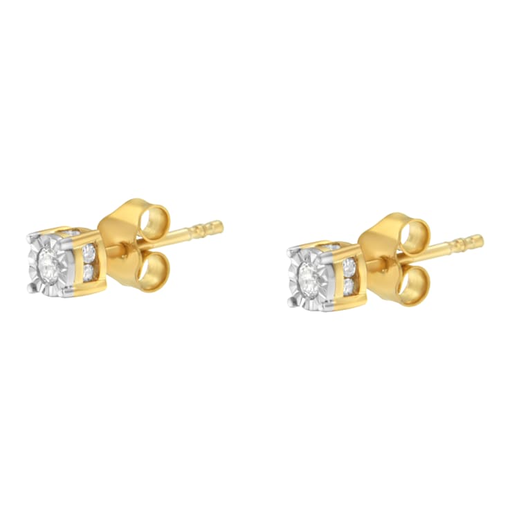 10K Yellow Gold Over Sterling Silver Diamond Stud Earring 1/4ctw