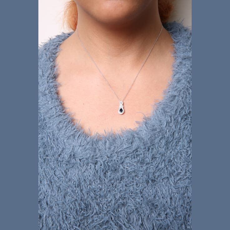 Sterling Silver 6x4mm Pear Sapphire and Diamond Accent Infinity Drop
18" Pendant Necklace