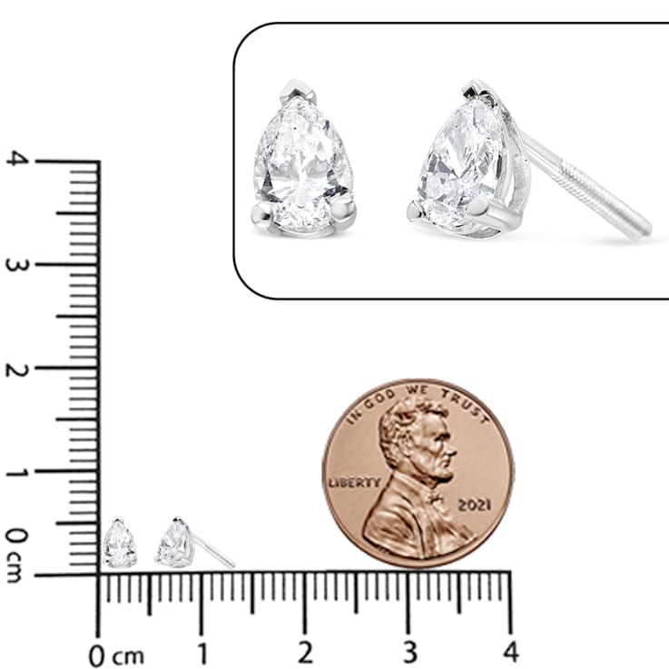 14K White Gold 1.0 Cttw Pear Shape Solitaire Lab Grown Diamond Stud Earrings