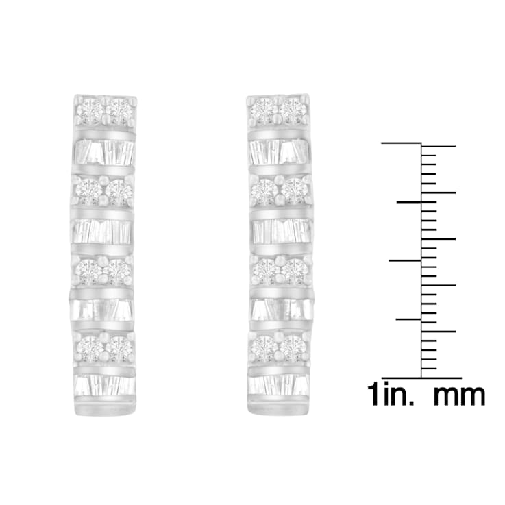 14K White Gold 1 1/3ctw Round and Baguette Cut Diamond Earrings