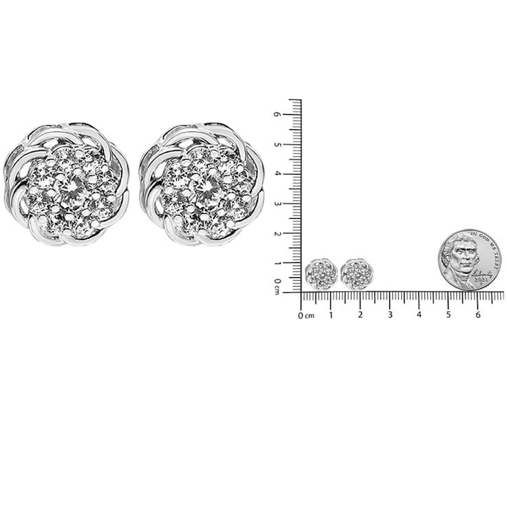 Sterling Silver 1/2ctw Round Diamond Cluster Openwork Floral Halo Stud Earrings