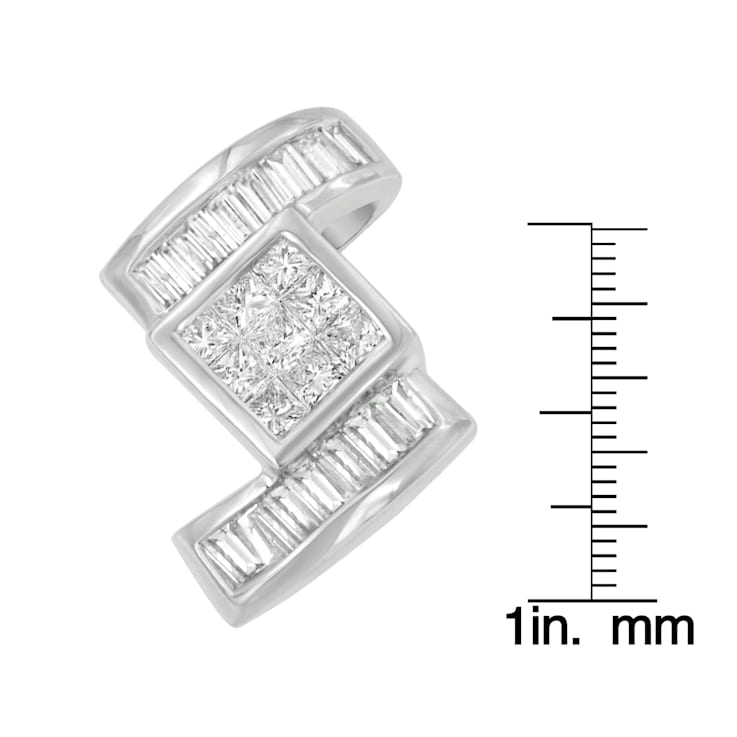 14K White Gold 1 2/5ctw Princess and Baguette Cut Diamond Zig Zag
Pendant w\chain(H-I, SI1-SI2)