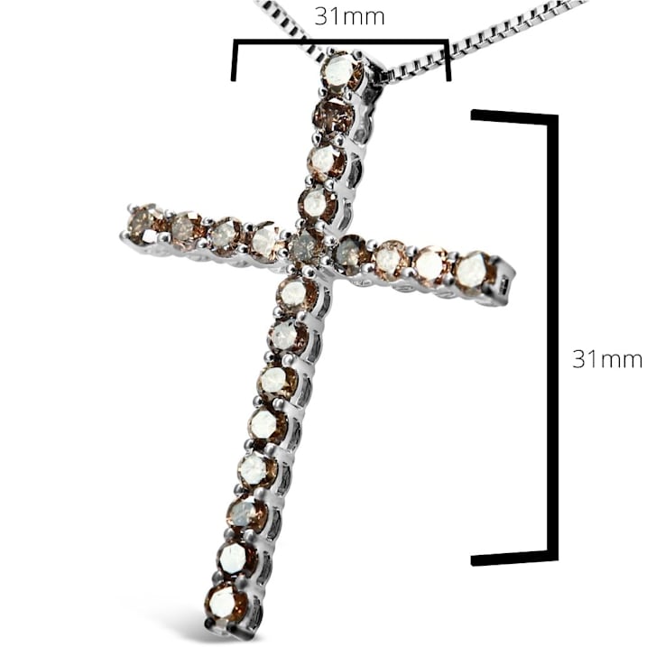 Sterling Silver 1.0ctw Champagne Diamond Gold Cross Pendant
w\chain(Champagne Color, I1-I2 Clarity)