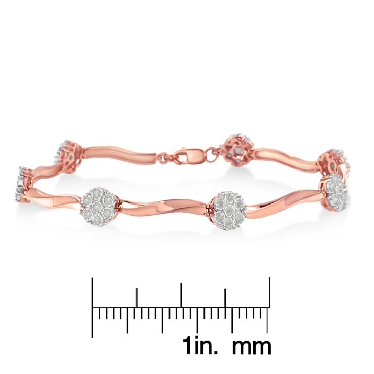 10K Rose Gold Over Sterling Silver 1.0ctw Diamond Floral Link Bracelet
(I-J Color,I3 Clarity)