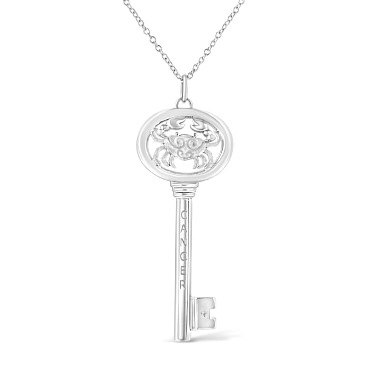 .925 Sterling Silver Diamond Accent Zodiac Key Pendant Necklace