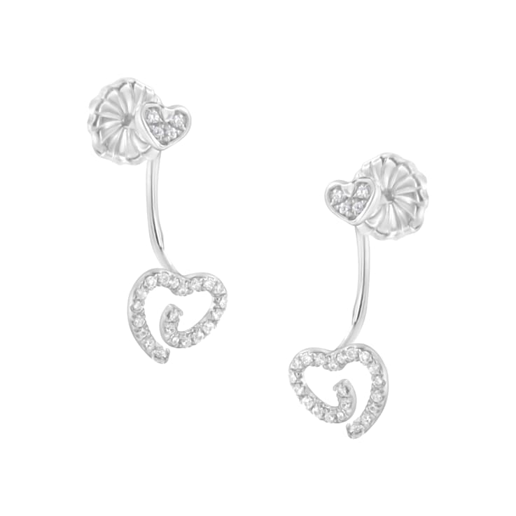.925 Sterling Silver 1/4 Cttw Diamond Swirl Heart Front/Back Earrings
(I-J Color, I2-I3 Clarity)