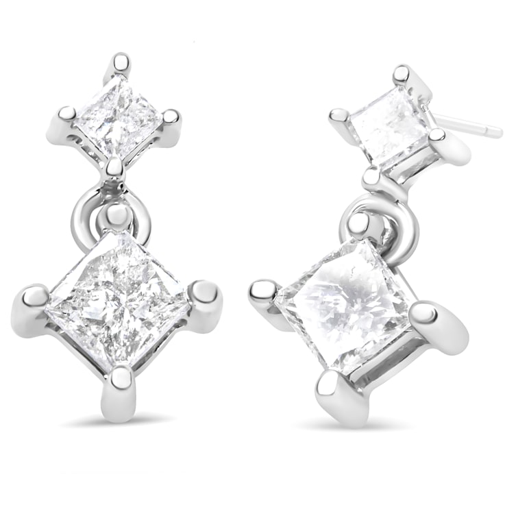 14K White Gold 3/8ctw Princess-Cut Diamond Double Dangle 2 Stone Stud
Drop Earrings