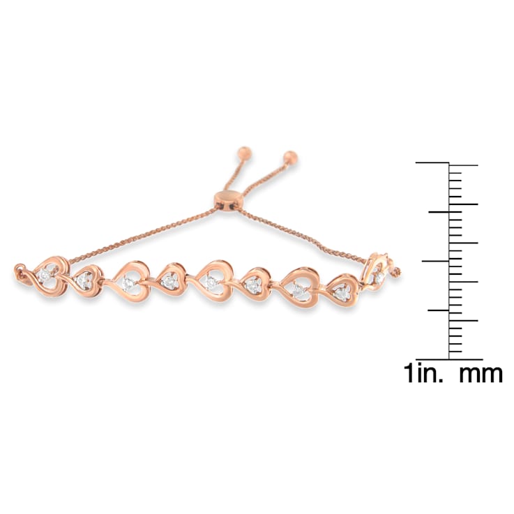 10K Rose Gold Over Sterling Silver .30ctw Diamond Heart-Linked Bolo Bracelet