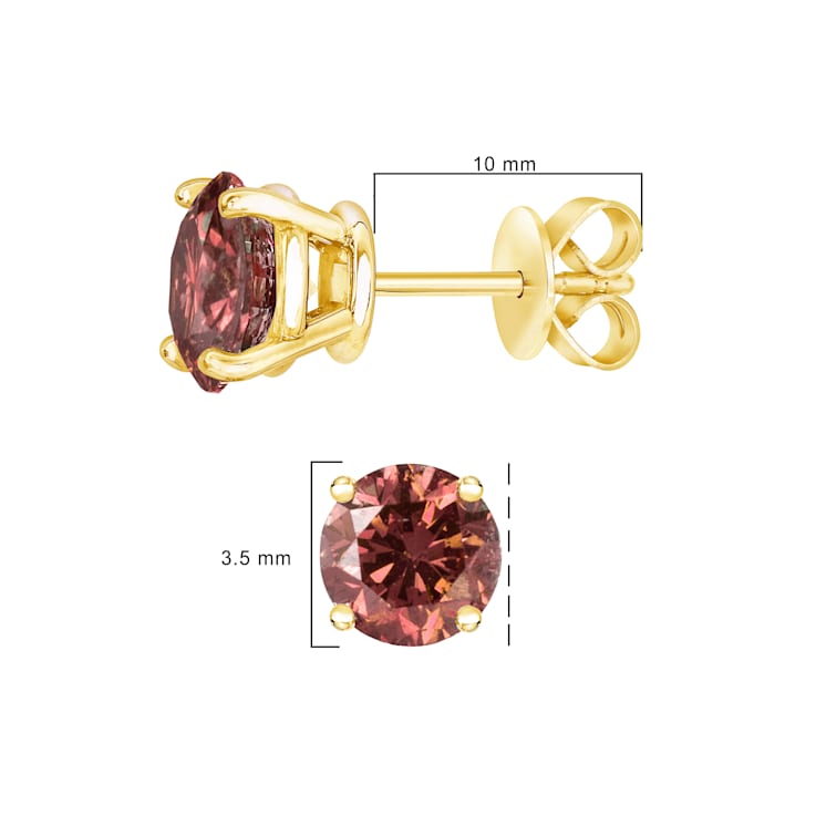 14K Yellow Gold 1/3 Cttw 4-Prong Set Round Pink Diamond Solitaire Stud Earrings